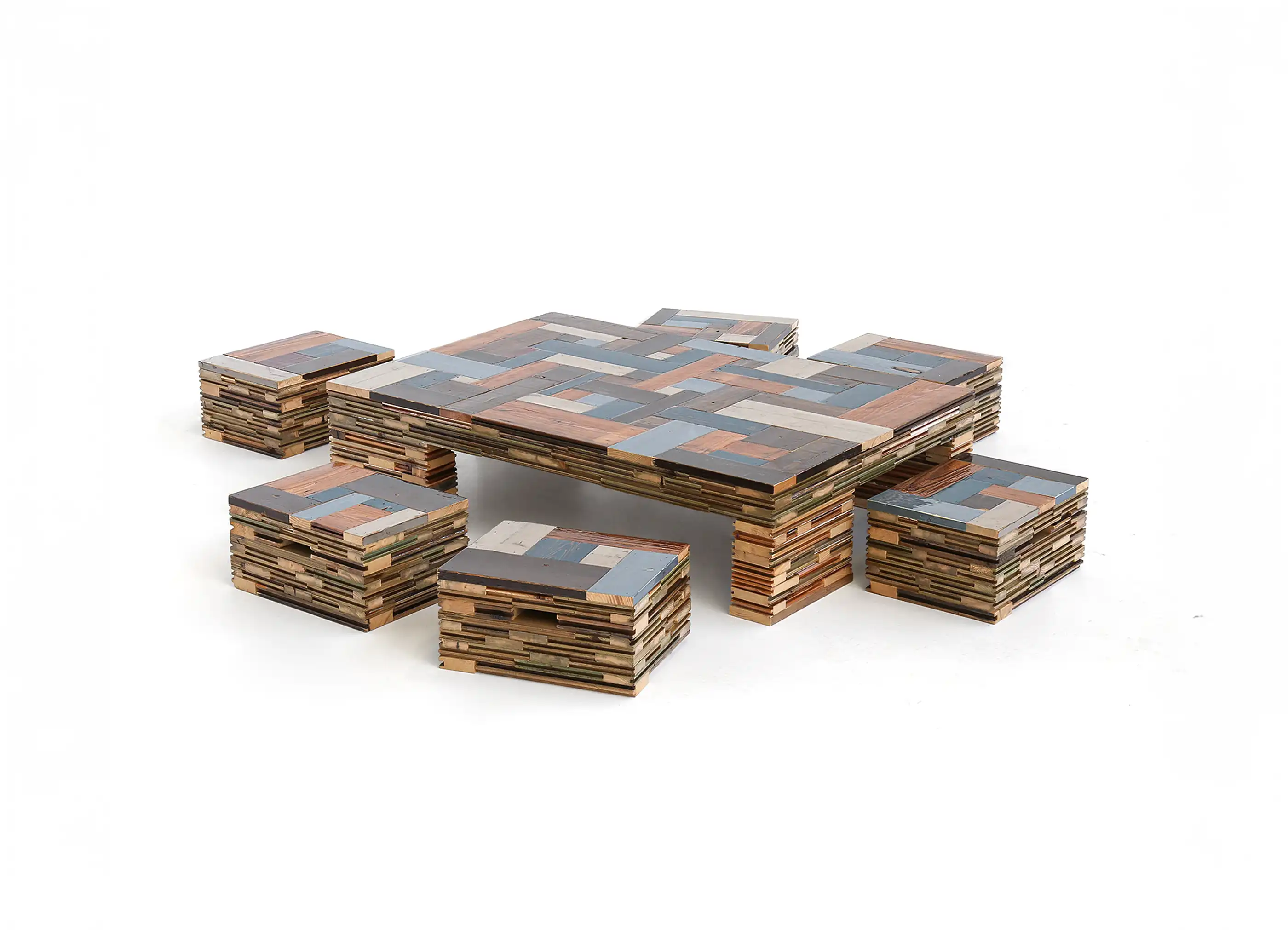 【PIET HEIN EEK / ピート・へイン・イーク】WASTE COFFEECUBE WITH 6 STOOLS IN SCRAPWOOD ウェスト コーヒーキューブ ウィズ 6 スツール イン スクラップウッド
