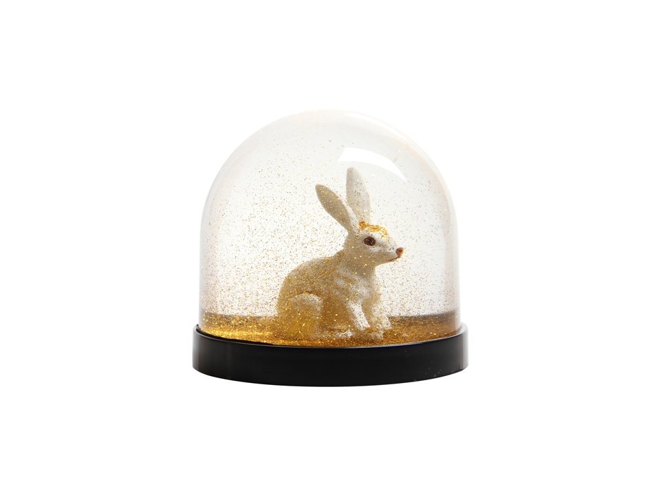 【&Klevering / アンドクレベリン】Wonderball white rabbit gold glitter スノードーム