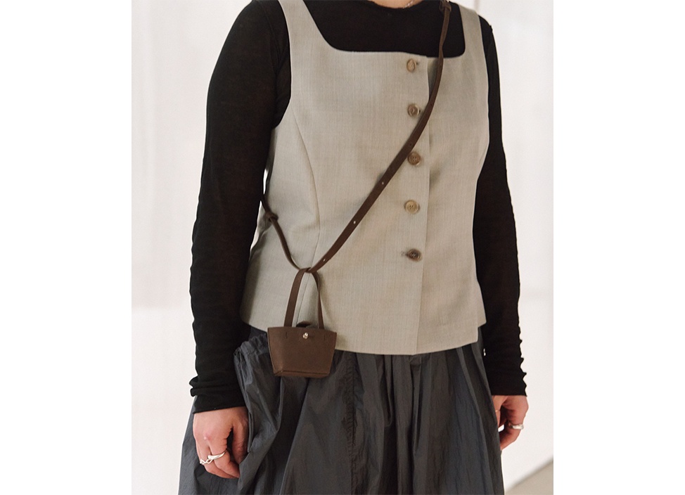 【AMOMENTO / アモーメント】Micro Square Leather Bag 2Way ミニバック / Brown